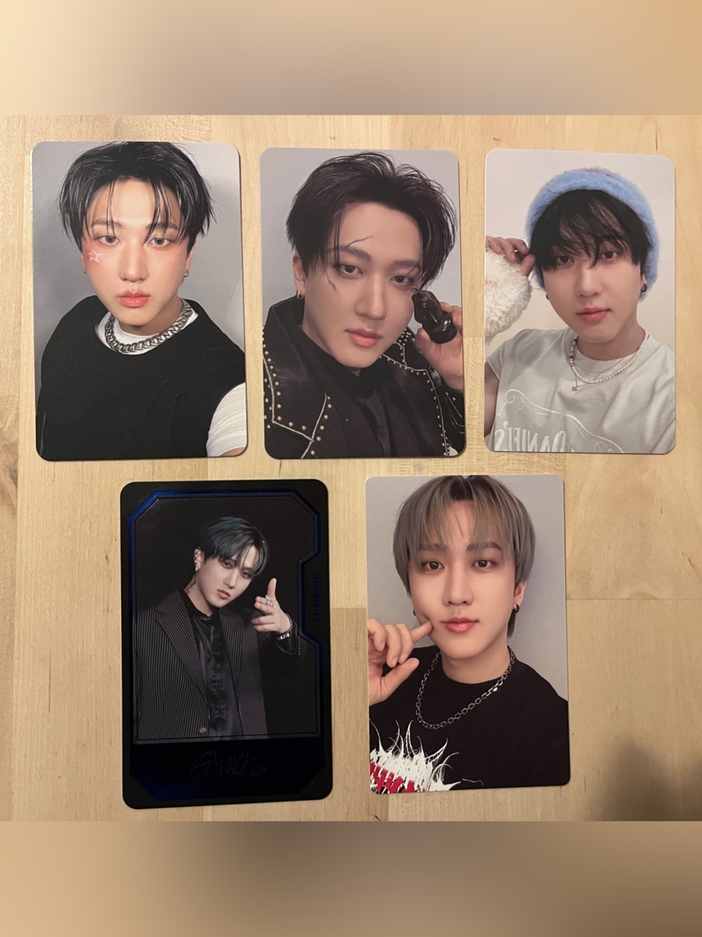 Set of 5 OFFICIAL Changbin of Stray Kids (set # 4) photcards - Includes 2 rares